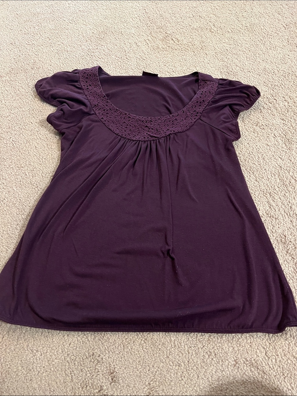 Agenda Deep Plum Crochet Yoke Scoop Neck Tunic
